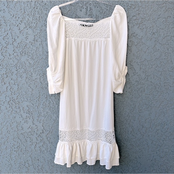 ANNARITA N Crochet Eyelet Summer Sun Midi Dress in White Sz. 4 - Picture 2 of 10